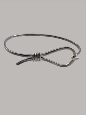 925 Sterling Silver Modernist Hook Bangle Bracelet Handmade Minimalist Artisan